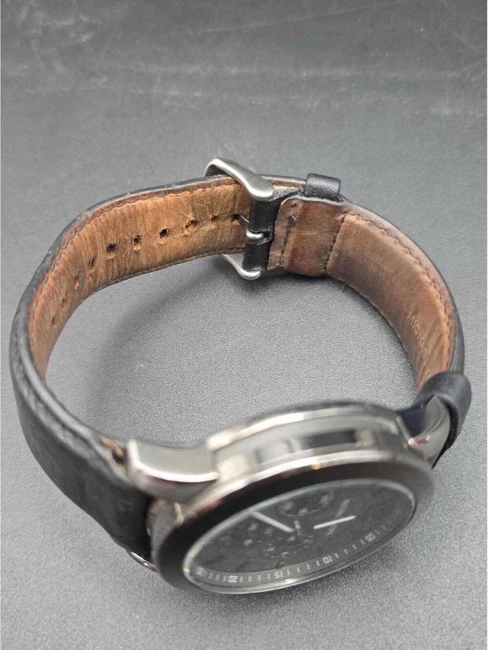 Michael Kors MK-8434 Mens Black Leather Band Watch Used Needs Battery
